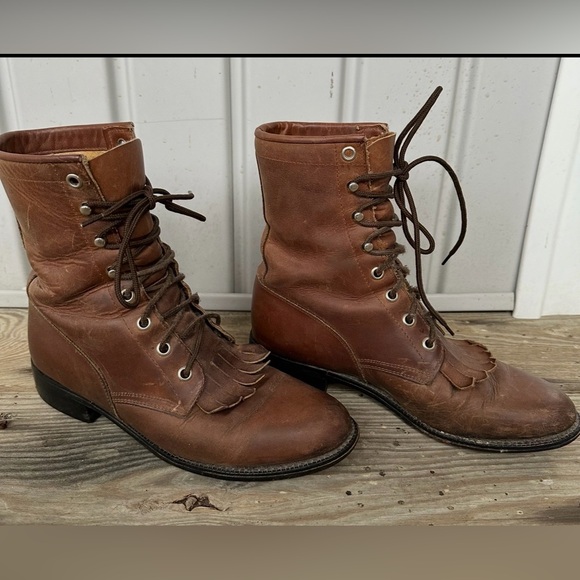 Tony Lama 7661 Brown Leather Women’s Lace-Up Roper Boots Size 6B Western Boho - Picture 2 of 10